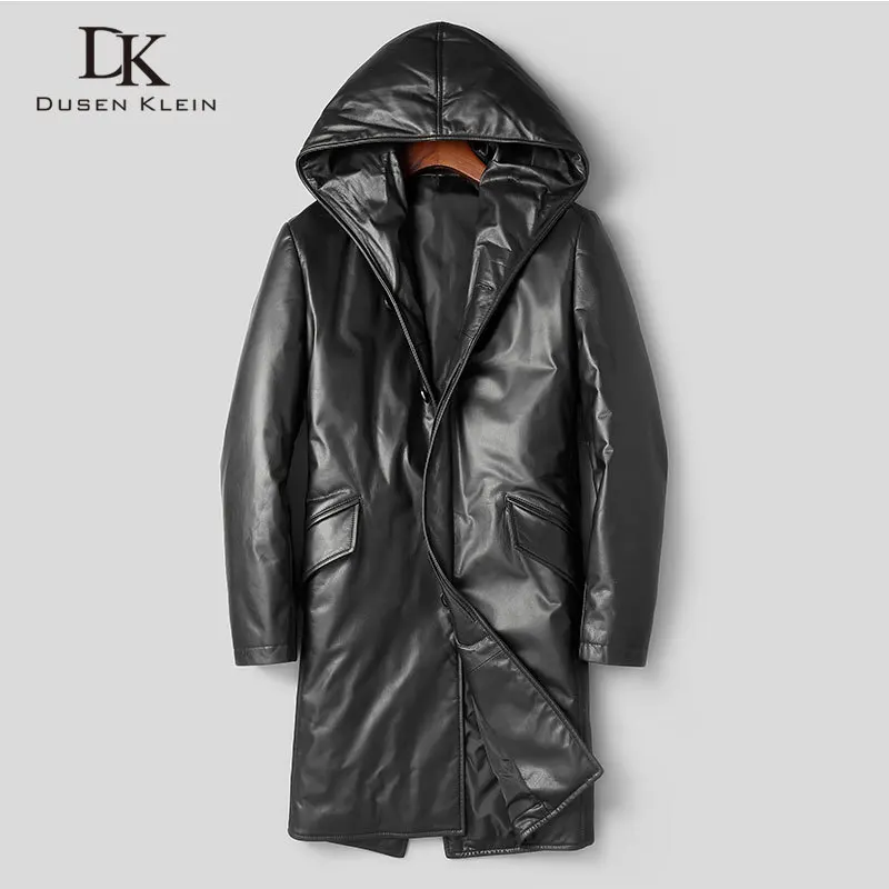 

Men's Genuine Leather Jacket Winter Warm Down Coat Long Hooded Outerwear Cow Leather New Designer Brand Luxury X89810-1