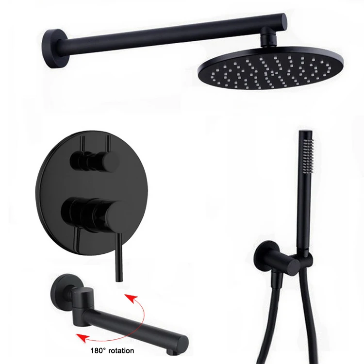 Shower Set Bathroom Faucet Brass Black Ceiling Or Wall Arm Diverter Mixer Handheld Spray Sets With 8-16" Rian Head | Обустройство