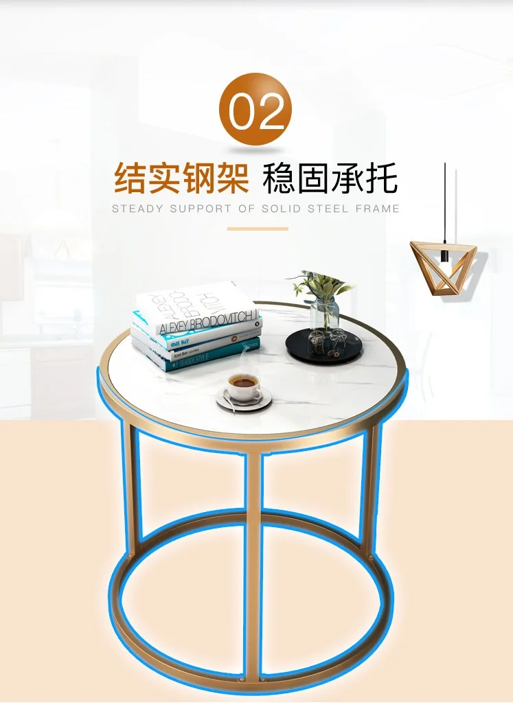 JOYLOVE Creative Living Room Small Tea Table Sofa Corner Iron Frame Coffee Table Sofa Side Table With One Shelf