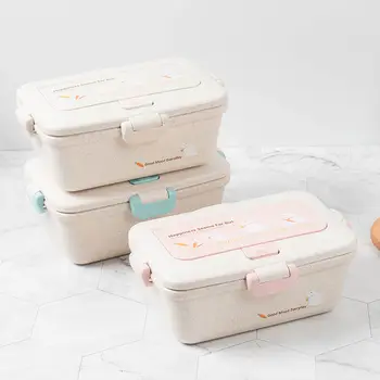

Lunch Box with Tableware Compartments School Leakproof Bento Box Food Container Microwave Dinnerware Lunch Box for Kids