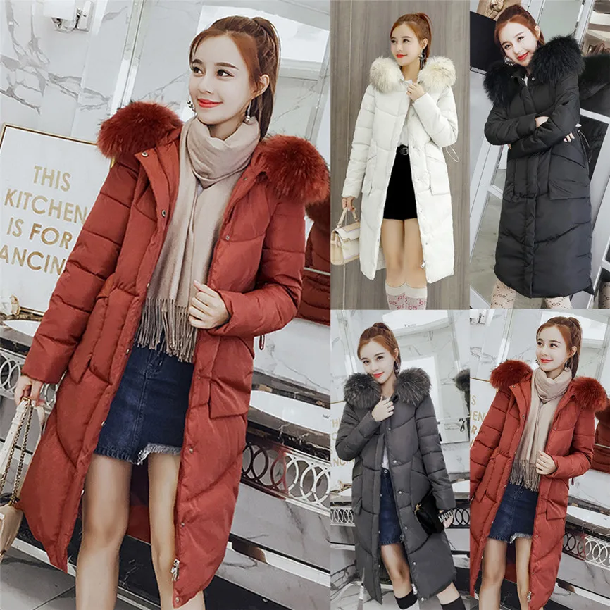 Winter Coat Women With Thick Cotton Long Fashion Women Winter Coat Faux Fur Hooded Collar Long Jackets Warm Thicken Padded Coat
