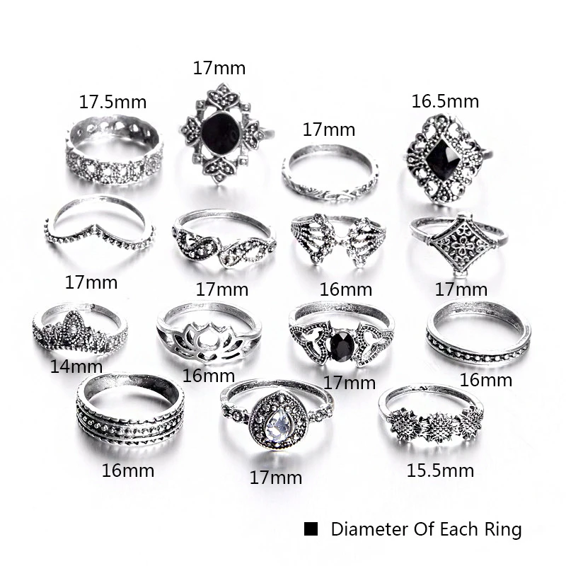 Богемное Винтажное кольцо на кончик пальца средней длины, набор для женщин, Кристальный слон, корона, полумесяц, геометрические кольца на палец, ювелирные изделия, дропшиппинг