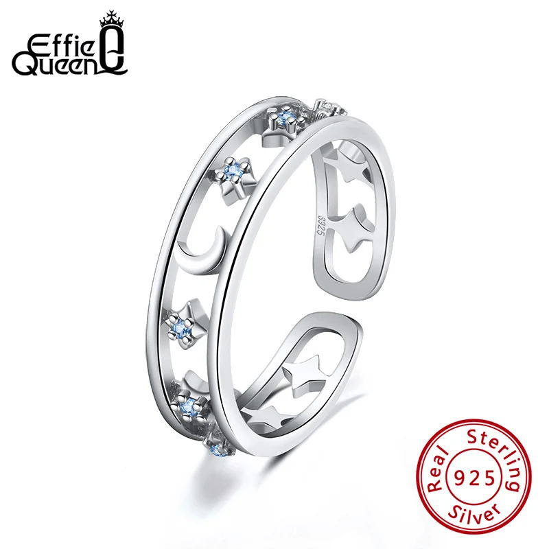 Effie queen Кристалл регулируемый палец кольцо 925 пробы серебро с AAAA циркон Форма лунной звезды кольцо ювелирные изделия подарок BR159