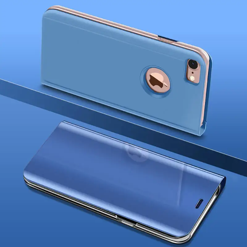 Роскошное умное зеркало флип-чехол для телефона iPhone 11 Pro XR XS Max X Чехол кожаный держатель для iPhone 6 6S 7 8 Plus чехлы - Цвет: Синий
