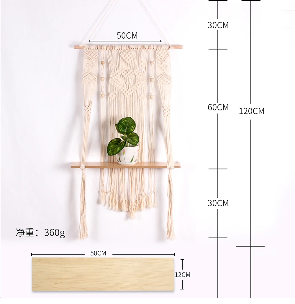 Богемный гобелен из макраме ручная работа настенная полка ткачество хлопковый гобелен с хранилище деревянное стойку растительный держатель - Цвет: MS7436