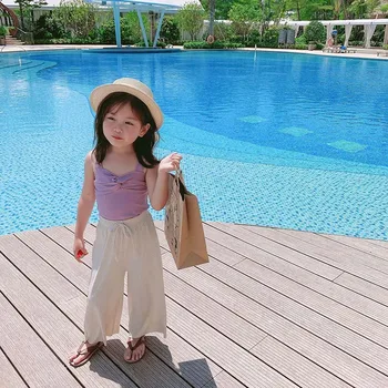 

2020 summer new children's fashion ice silk wide leg pants baby's versatile pants 2-75