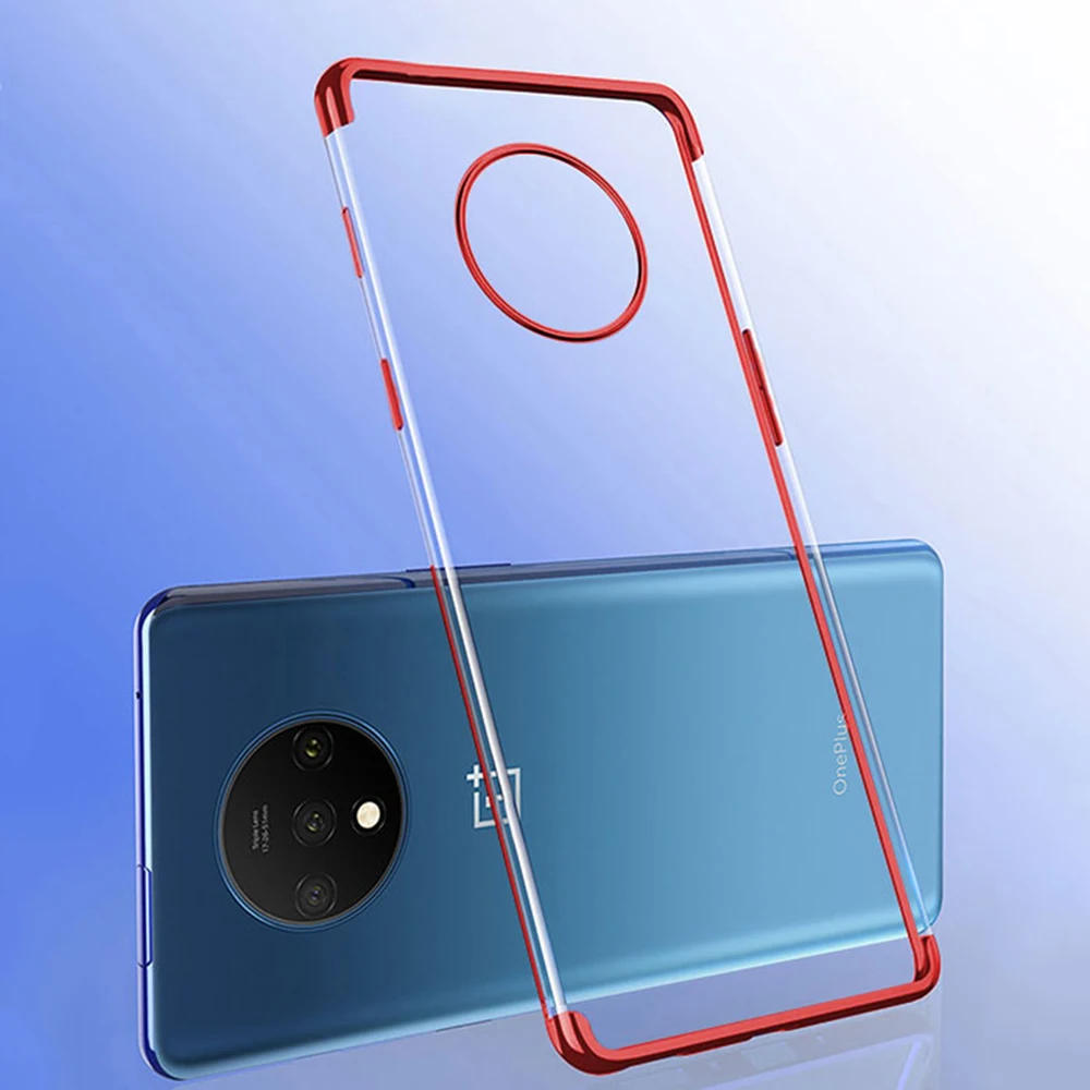 Clear red Мягкий прозрачный чехол для телефона oneplus 7 T, чехол для телефона с лазерным покрытием, Прозрачный Силиконовый противоударный чехол для oneplus 7T 7 Pro 6T 6 - Цвет: Clear red