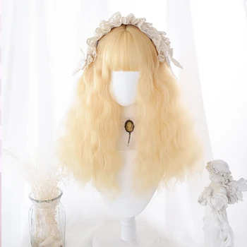 

AILIADE Blonde Female Wig Midlength Curly Hair Heat-Resistant snythetic Lolita Wig For Women And Cosplay Part Wigs
