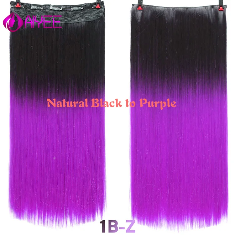 AIYEE прямые цветные синтетические накладные волосы на заколках 24 дюйма 60 см длинные прямые накладные волосы на заколках - Цвет: 7254D-1bzi