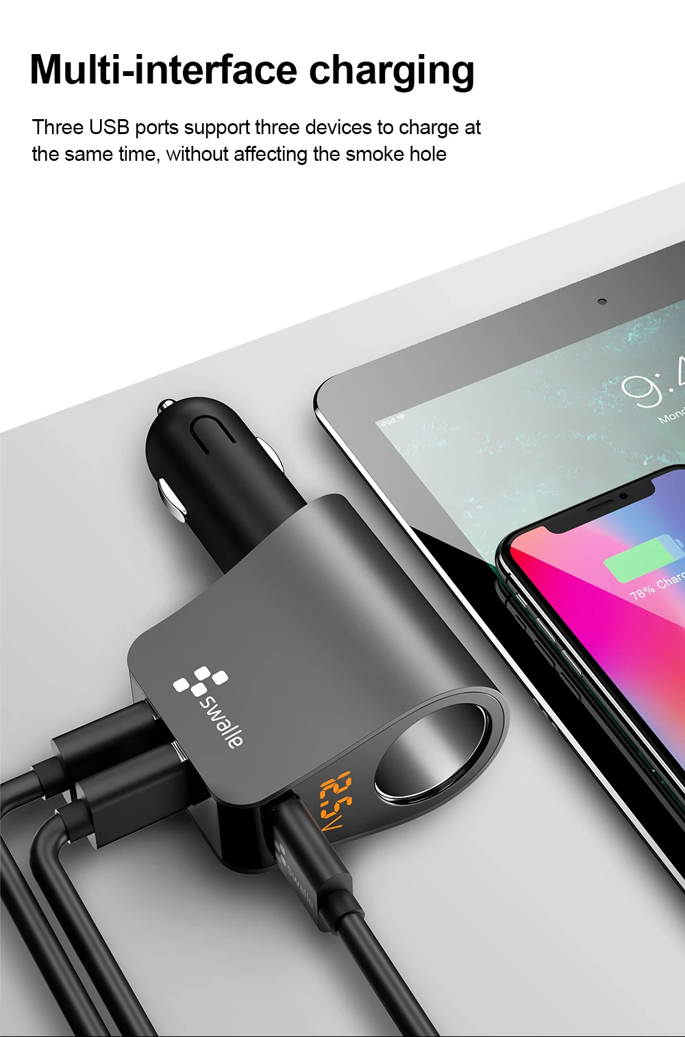 Swalle Quick Charge 3 USB Автомобильное зарядное устройство s портативное 5V 3.1A gps автомобильное зарядное устройство для iPhone samsung Xiaomi iPad USB зарядное устройство адаптер