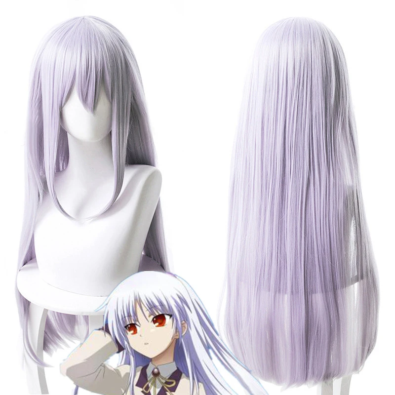 plus size cosplay Angel Beats! Tachibana Kanade 80cm Light Gray Purple Heat Resistant Synthetic Hair + a wig cap morticia addams costume