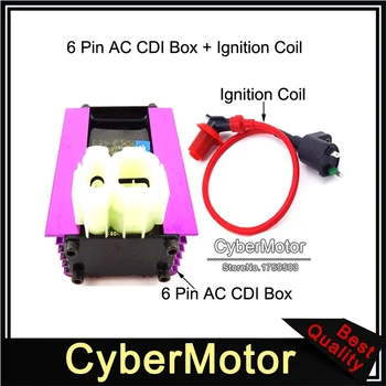 

6 Pin Adjuster AC CDI + Racing Ignition Coil For 50cc 125cc 150cc ATV Quad GY6 Scooter Moped
