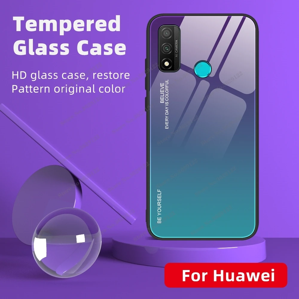 Luxury Tempered Glass Case For Huawei P Smart 2021 P smart 2020 Colorful Back Cover For Huawei P Smart Plus 2019 18 Phone Cases waterproof cell phone case
