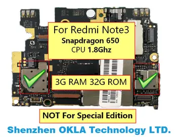 

1pcs For Xiaomi Redmi Note3 Note 3 snapdra 1.8Ghz CPU 3G RAM 32GB ROM used Mainboard Motherboard Logic Board
