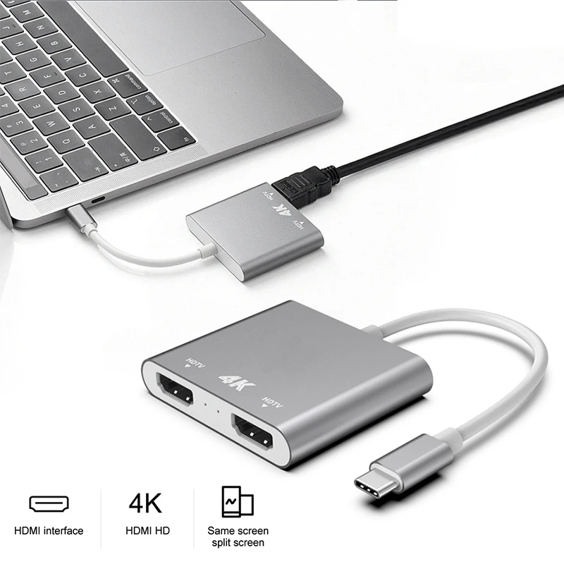 Топ Тип C к HDMI 4K адаптер конвертер 1 вход 2 Выход HD ТВ HDMI разделительный экран видео кабель для Mac Air Pro huawei Mate10 samsung