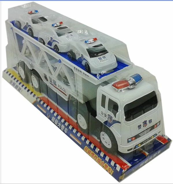 

Trailer Toy Inertia Car Double Layer Freight Truck Police Car Large Size Engineering Vehicle Tablet Truck with 5 Small Car