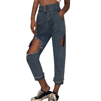 

Maoxzon Womens Fashion Distressed Washed Jeans For Female Autumn New Plus Size Hole Casual Long Denim Pants 3XL