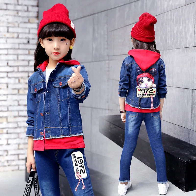 

Childrenswear Spring 2019 New Style GIRL'S Suit Children Big Boy Hooded Cowboy Two-Piece Set
