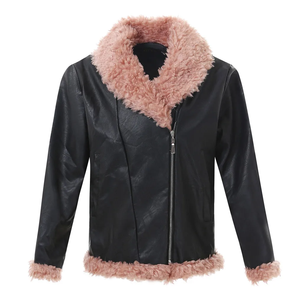 Пальто женское повседневное теплое с длинным рукавом меховой кожаный жакет верхняя одежда Топ Блузка повседневное Тедди модная Осенняя Верхняя одежда#45