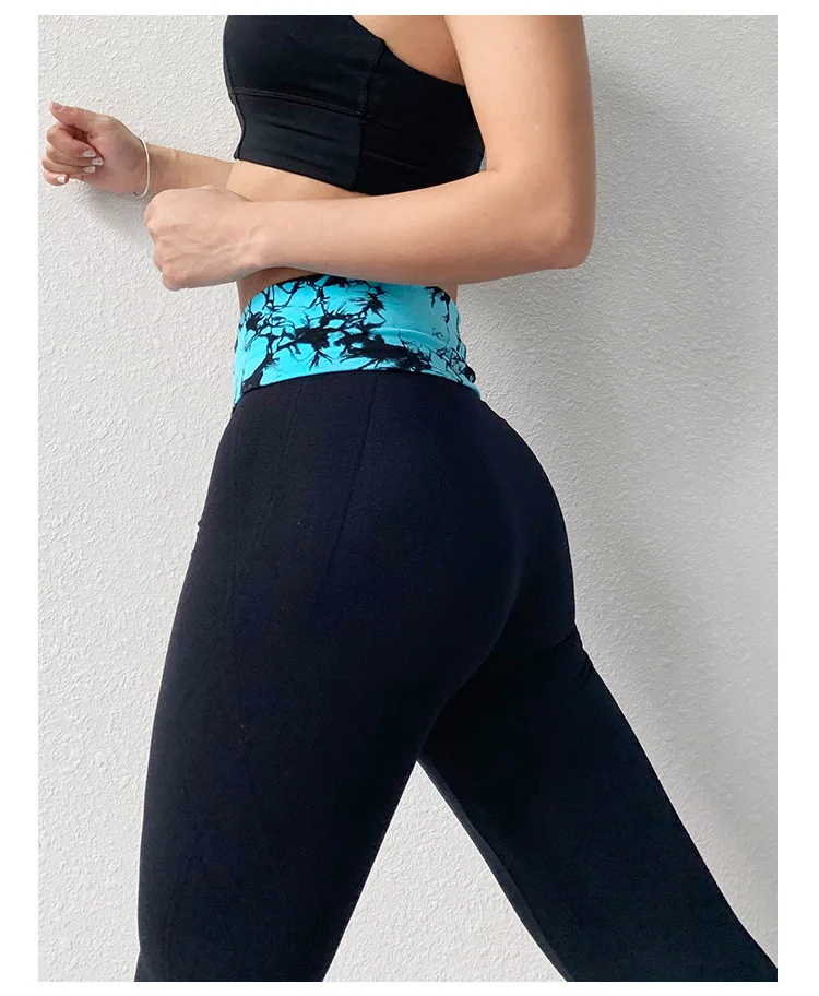 Стиль Tie-dye талии быстро высыхающие брюки Открытый Бег Крытый Йога Фитнес профессиональные спортивные девятые брюки