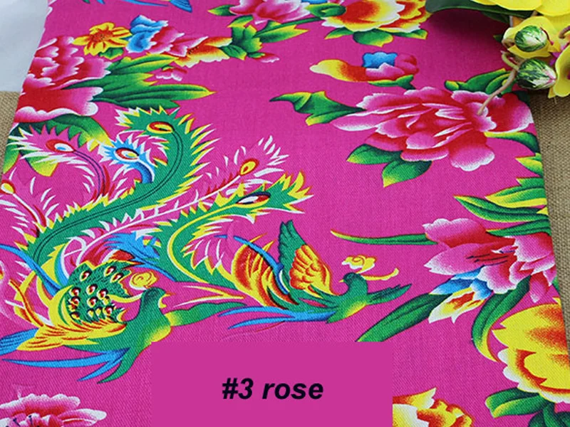 3 rose 50 см* 160 см Китайский Феникс пион узор хлопок печать ткань Постельное белье Текстиль саржа ткань материал - Цвет: 3 rose