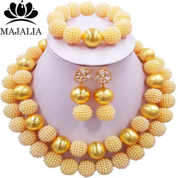 

Champagne imitation pearl wedding necklace bracelet earrings bridal jewelry set African beads Nigerian wedding jewelry set AZ-07