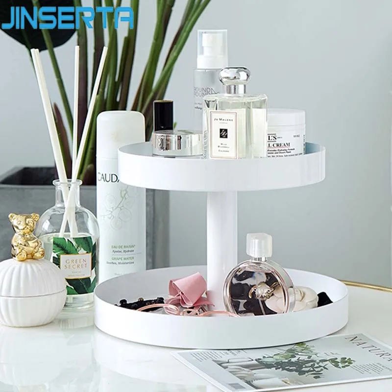 

JINSERTA Two layer Metal Storage Tary Jewelry Display Plate Luxury White Necklace Earrings Cosmetic Organizer Home Desktop Decor