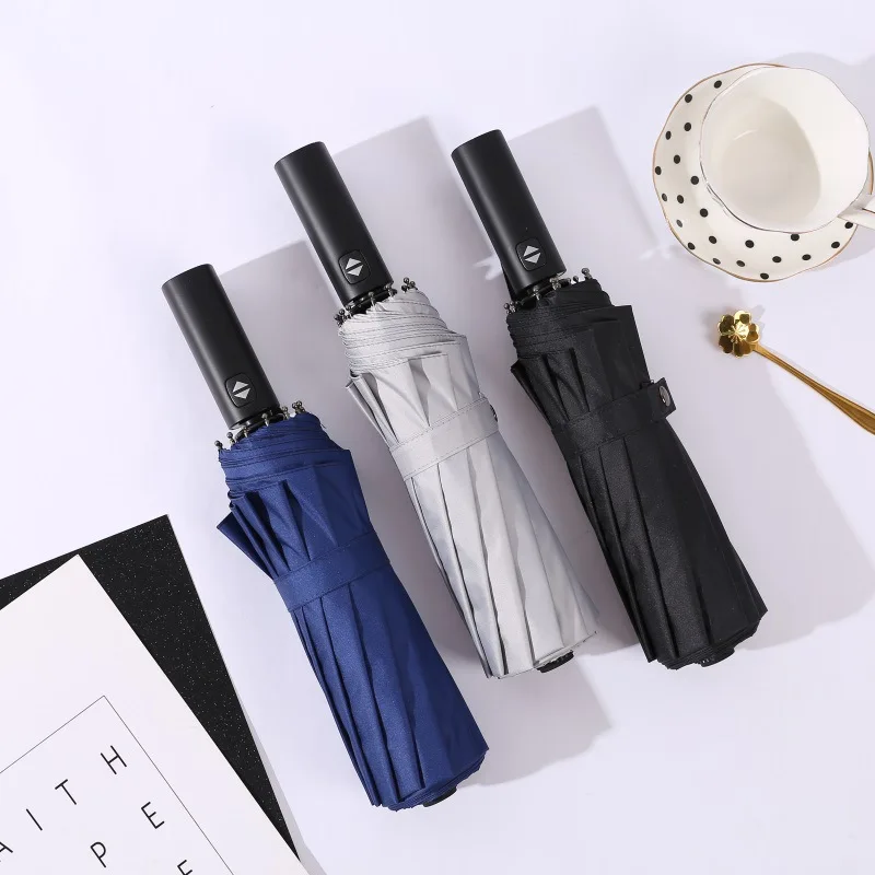 

Oversized Double Umbrella 12 Bone Windproof Extra-large Reinforced Vinyl Umbrella Automatic Laminated Solid Color shang wu san C
