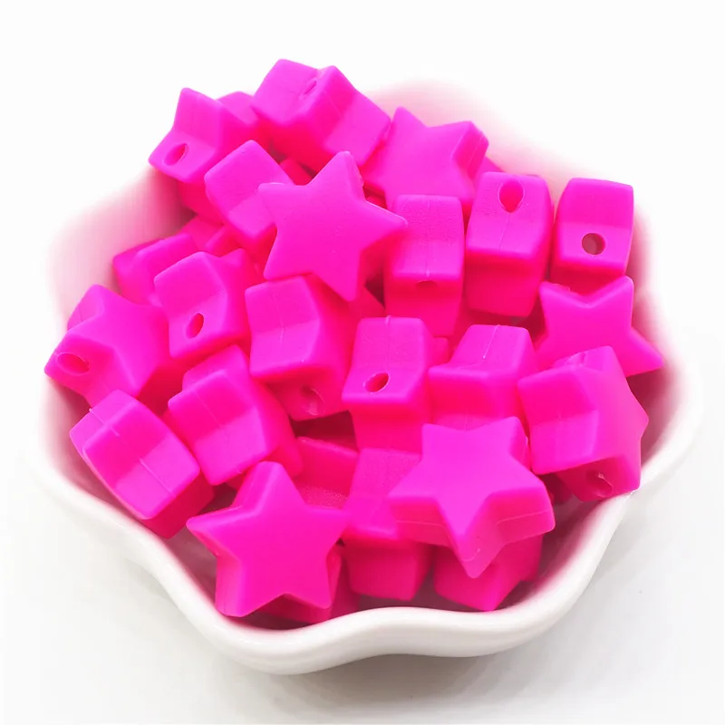Hot Pink Chenkai, 100 шт, 15 мм, силиконовый Прорезыватель зубов в виде звезды, бисер, сделай сам, Детская соска для душа, пустышка для кормления, ювелирное изделие, игрушка для изготовления бусин, BPA бесплатно - Цвет: Hot Pink