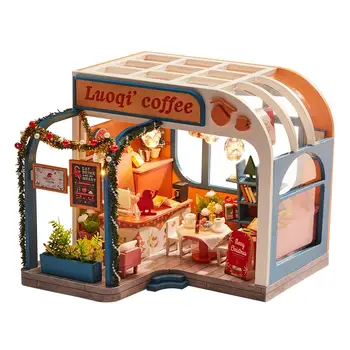 

DIY Mini House Set Dollhouse Kit Handmade Assembled Villa Model Coffee House for Christmas Birthday Valentine's Day Gift #4O