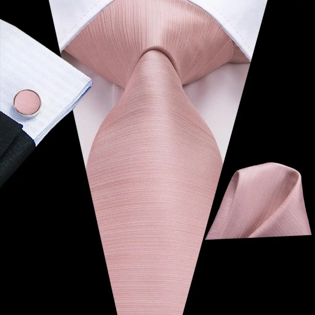 

Rose Gold Pink Solid Silk Wedding Tie For Men Handky Cufflink Gift Men Necktie Fashion Designer Business Party Dropship Hi-Tie