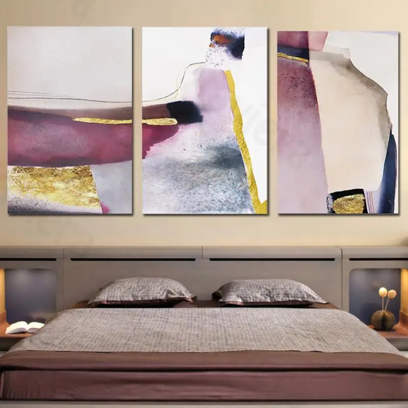 

Nordic Style Canvas Painting Abstract Purple Gold Line Geometric Decor Art Posters and Prints Home Decor Bedroom Living Room Wal