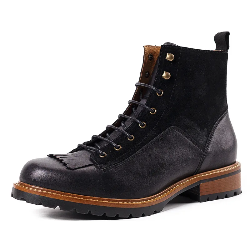 QYFCIOUFU/мужские высокие армейские ботинки на шнуровке; удобные роскошные дизайнерские мужские мотоциклетные ботинки в стиле панк; Мужская обувь; мужские ботинки «Челси» - Цвет: Черный