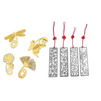 

12 Pcs Metal Bookmarks: 8 Pcs Cute Cartoon Art Gold Bookmark Reading New Novelty & 4 Pcs Classical Hollow Out Flower Style with