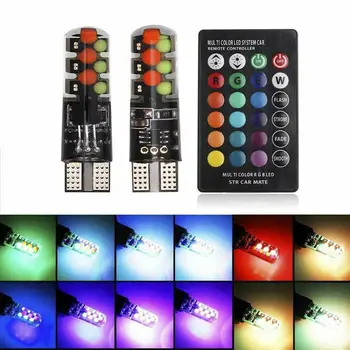 

2Pcs Car Lights LED T10 W5W 501 RGB Colour Changing Bulbs Remote Control 2W 2020