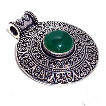 

Genuine Green Onyx Pendant Silver Overlay over Copper , Hand made Women Jewelry gift, P9200