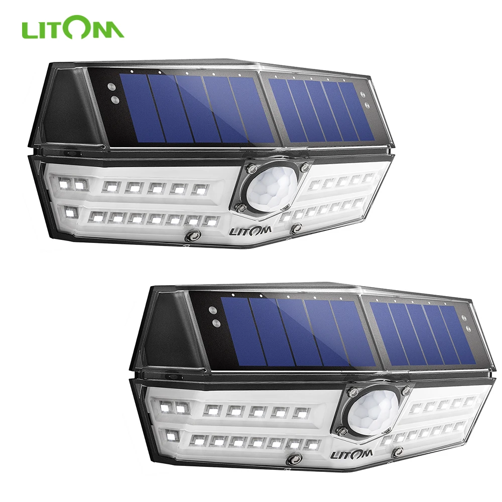 2 Pack Bright 30 LED Solar Light LITOM CD138 Wall Lamp 120 Wide-angle Motion Sensor Outdoor Lights Luz Solar Led Para Exterior