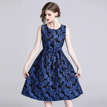 

Dress Woman 2019 Self-cultivation Thin Violet Jacquard Weave Sleeveless Sexy Party Banquet Dresses