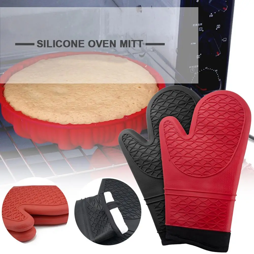 

2 Colors Silicone Gloves Oven Heat Insulated Finger Gloves Cooking Microwave Non-slip Gripper Pot Holder Kitchen Baking Tools