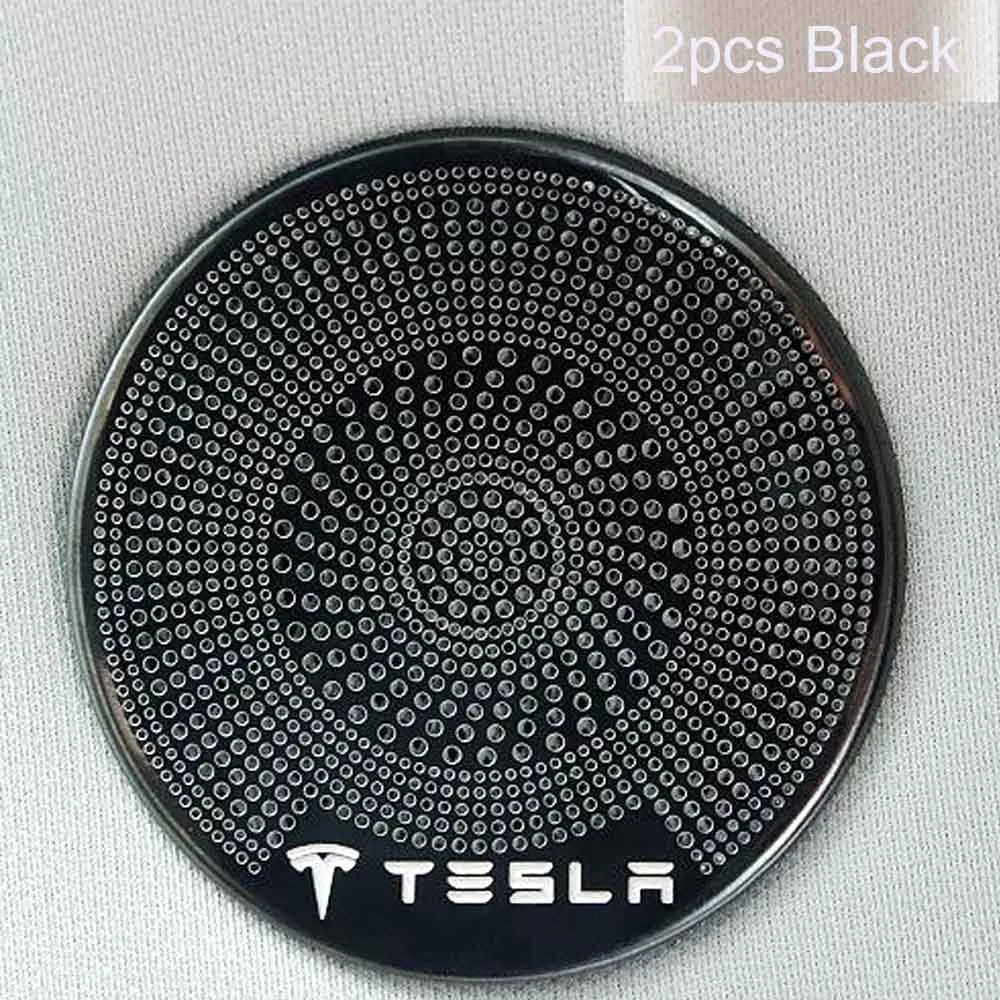 Новинка, 2 шт, tesla horn cover, наклейки, защита громкого динамика, внутренняя дверь, звуковой динамик, рамка, чехлы для Tesla model3 - Название цвета: 1pair black