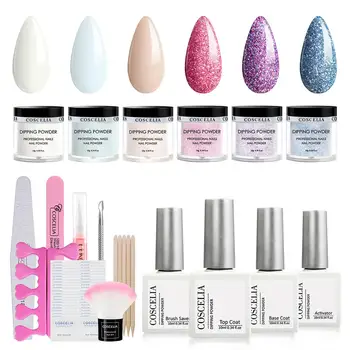 

Dipping Powder Nail Starter Kit Dip System Acrylic Dip Nail Kit for French Manicure Nail Art Set Essential Kit No Needed UV Lamp