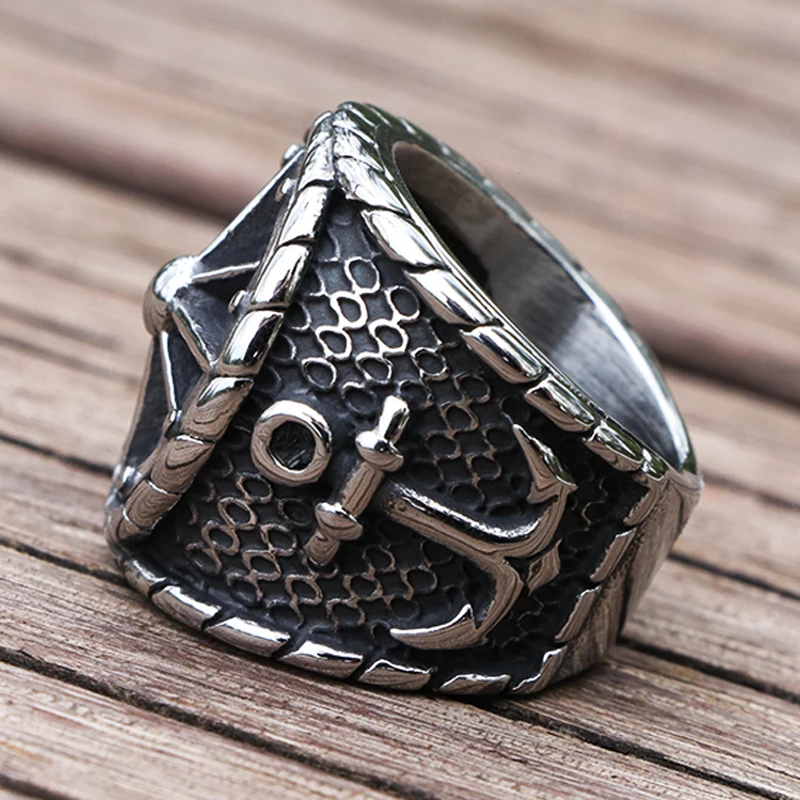Cool Viking Pirate Compass Ring Nordic Stainless Steel Locomotive Anchor Ring Men's Retro Sailor Amulet Jewelry Wholesale