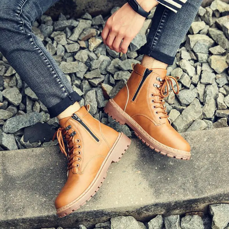 

Vintage Fashion Men's Desert Boots Round Toe High Top Shoes Winter Men's Motorcycle Military Working Boots Lace Up A56-17