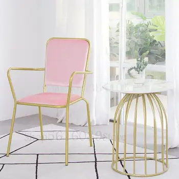 

Northern Europe Single Dining Chair With Armrest Home Modern Simple Light Luxury Ins Wind Back Bedroom Makeup Iron Chair