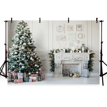 

Boudoir Interior Fireplace Christmas Tree Photography Background xmas new year Customized Photographic Backdrop for Photo Studio