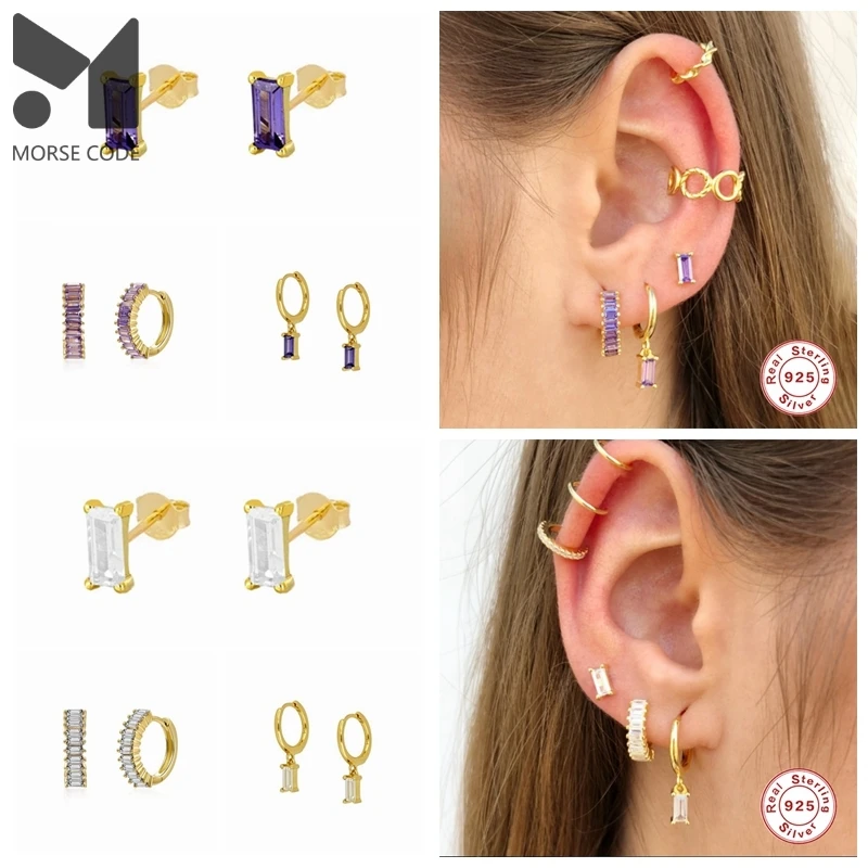 MC Plata de Ley 925 auténtica-Pendientes de aro redondos minimalistas para mujer, joyería colorida de circón, conjunto de regalo, 2020, A30