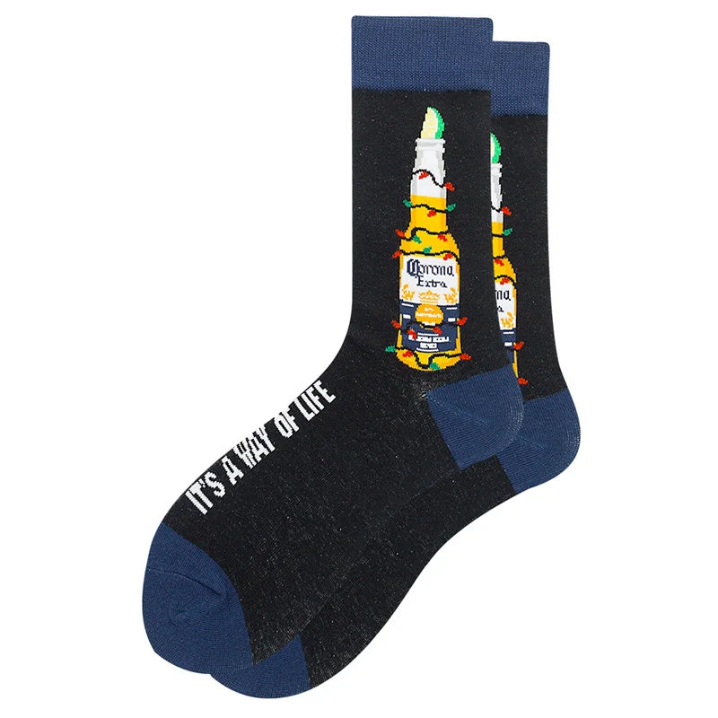 Хлопковые забавные носки для скейтборда, пива, роскошные носки для мужчин, короткие носки для катания на коньках, хип-хоп, счастливые женские новые зимние теплые носки, причудливые носки - Цвет: beer black