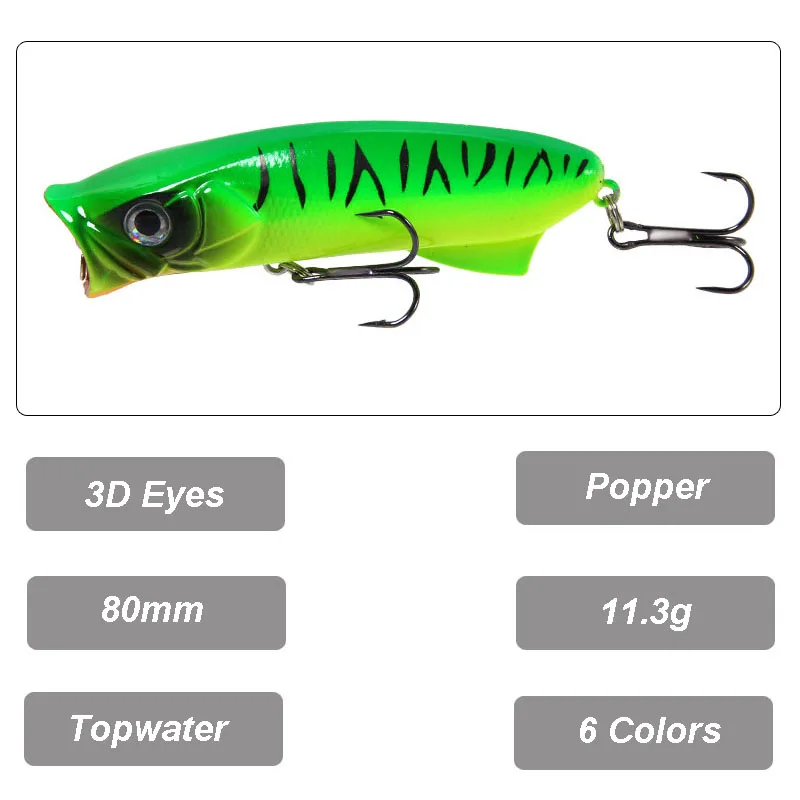 YUCONG 1PCS Topwater Popper 80mm-11.3g Bomber Fishing Lure