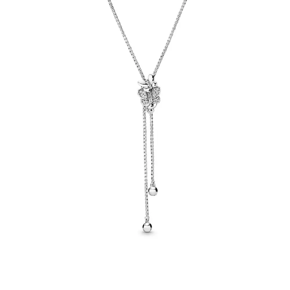 

New Real 925 Sterling Silver Shining Butterfly Necklace pendant For Women stylish luxury Water Drop Charm Necklace DIY Jewelry