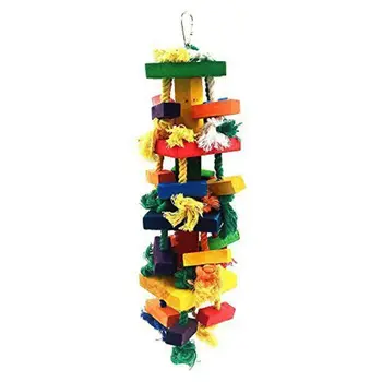 

Colorful Bird Wood Block Swing String Stand Hanging Chewing Hollow Ball String Foraging Fun Parrot Toy for African Grey